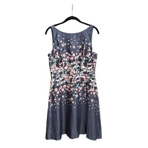 Loft Dress Women's Size 4 Blue Floral Fit Flare Sleeveless Cocktail Knee Length